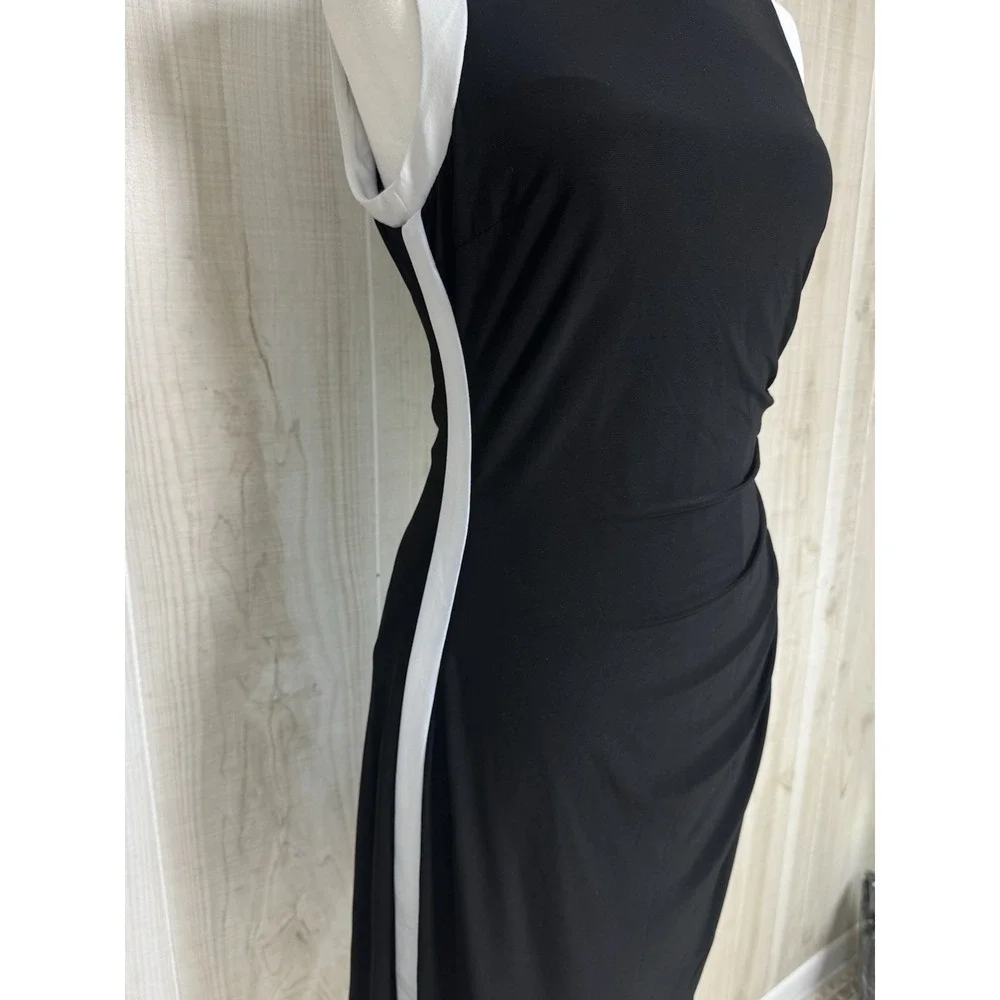 Lauren Ralph Lauren Sheath Dress 8  Ruching Black White Sleeveless Minimalist